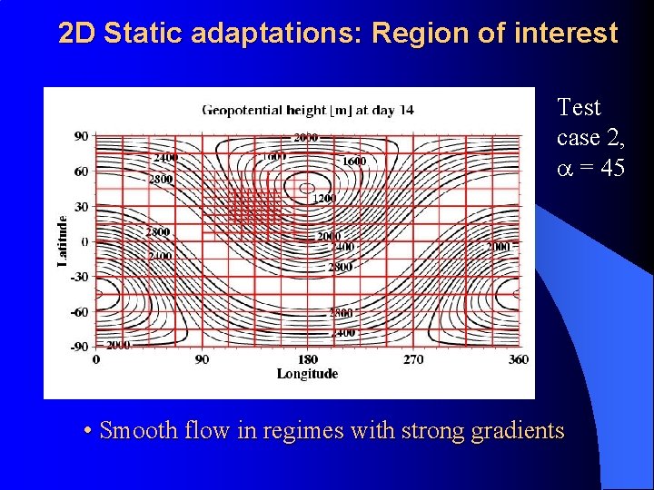 2 D Static adaptations: Region of interest Test case 2, = 45 • Smooth