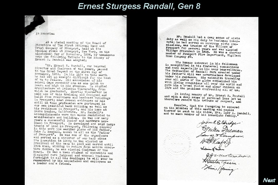 Ernest Sturgess Randall, Gen 8 Prev. Next 