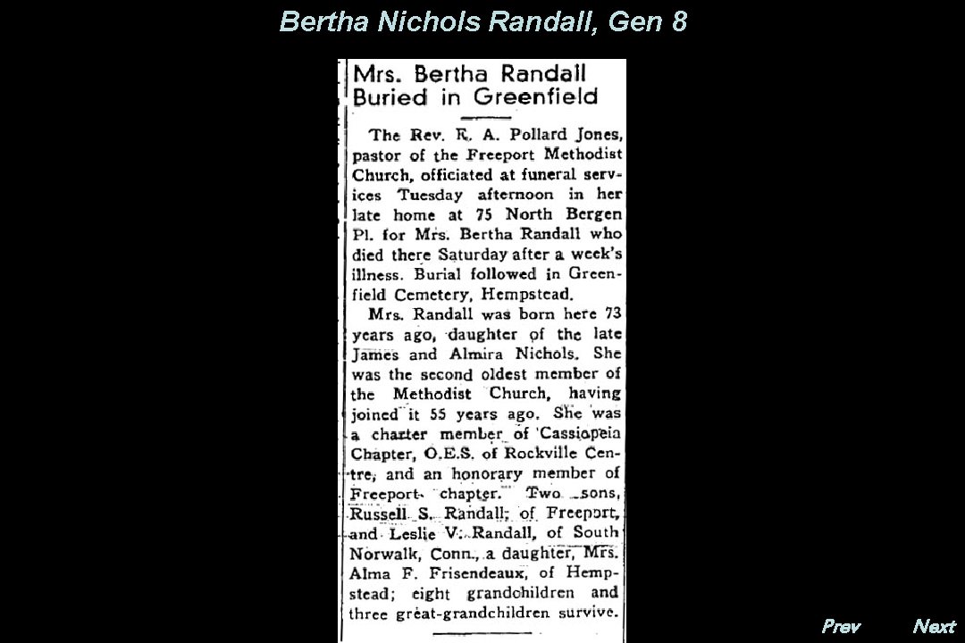 Bertha Nichols Randall, Gen 8 Prev. Next 