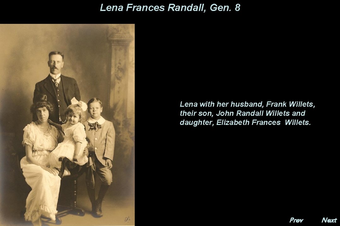 Lena Frances Randall, Gen. 8 Lena with her husband, Frank Willets, their son, John