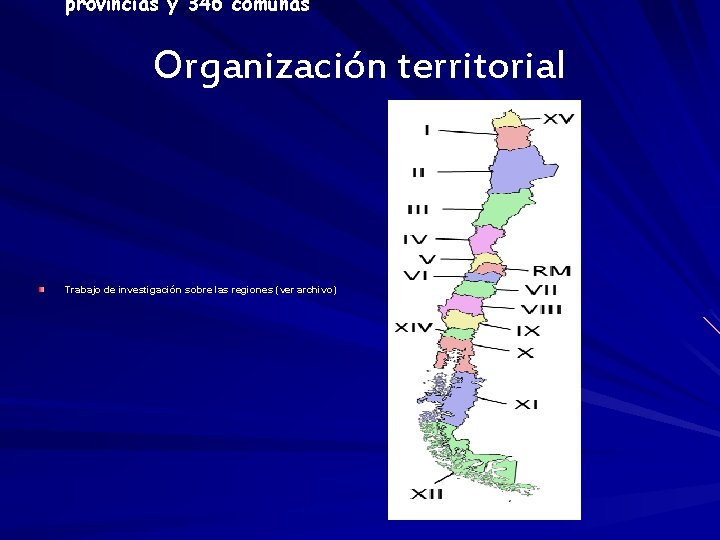 provincias y 346 comunas Organización territorial Trabajo de investigación sobre las regiones (ver archivo)