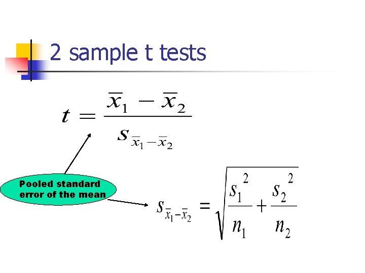 2 sample t tests Pooled standard error of the mean 