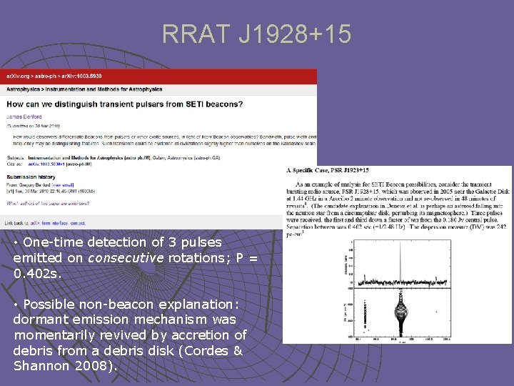 RRAT J 1928+15 • One-time detection of 3 pulses emitted on consecutive rotations; P