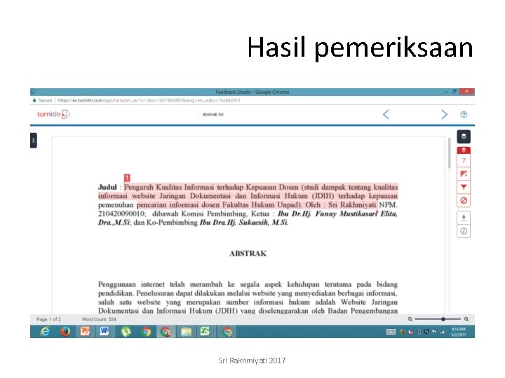 Hasil pemeriksaan Sri Rakhmiyati 2017 