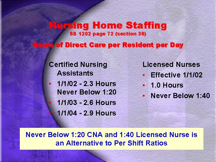 Nursing Home Staffing SB 1202 page 72 (section 30) Hours of Direct Care per