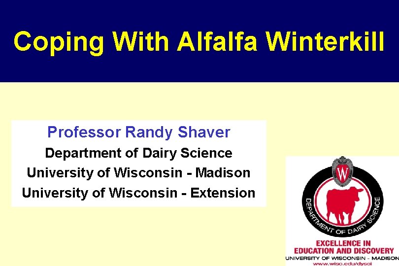 Coping With Alfalfa Winterkill Professor Randy Shaver Department of Dairy Science University of Wisconsin