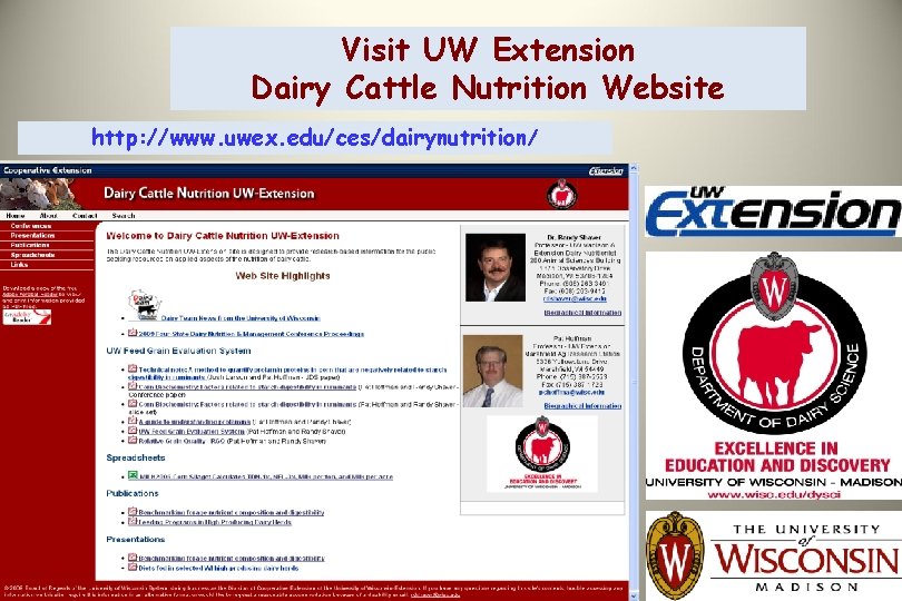 Visit UW Extension Dairy Cattle Nutrition Website http: //www. uwex. edu/ces/dairynutrition/ 