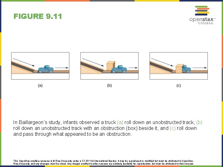 FIGURE 9. 11 In Baillargeon’s study, infants observed a truck (a) roll down an FIGURE 9. 11 In Baillargeon’s study, infants observed a truck (a) roll down an