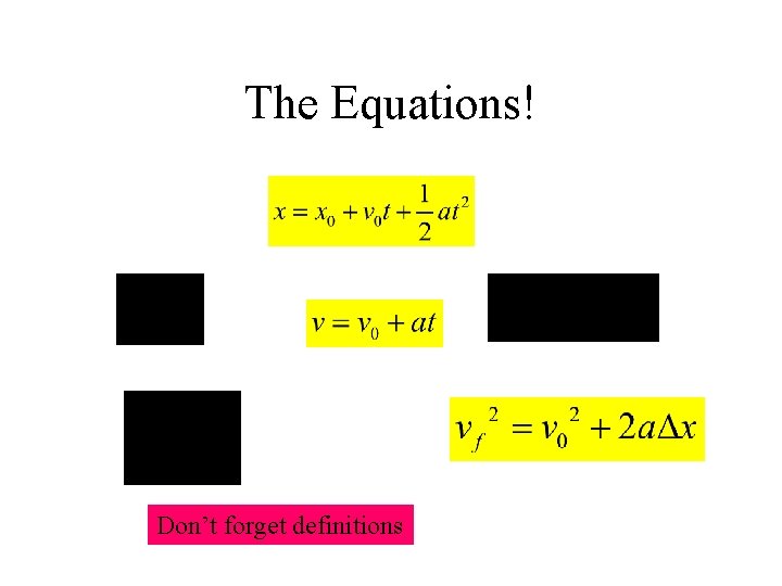 The Equations! Don’t forget definitions 