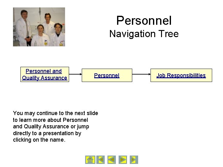 Personnel Navigation Tree Personnel and Quality Assurance Personnel You may continue to the next