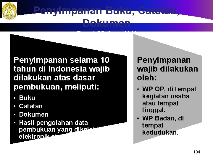 Penyimpanan Buku, Catatan, Dokumen Pasal 28 Ayat (11) Penyimpanan selama 10 tahun di Indonesia