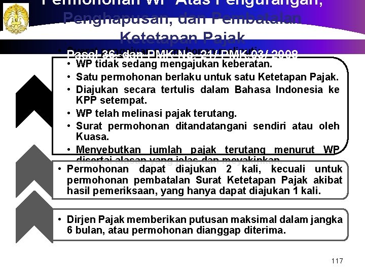 Permohonan WP Atas Pengurangan, Penghapusan, dan Pembatalan Ketetapan Pajak • Pasal Syarat pengajuan permohonan