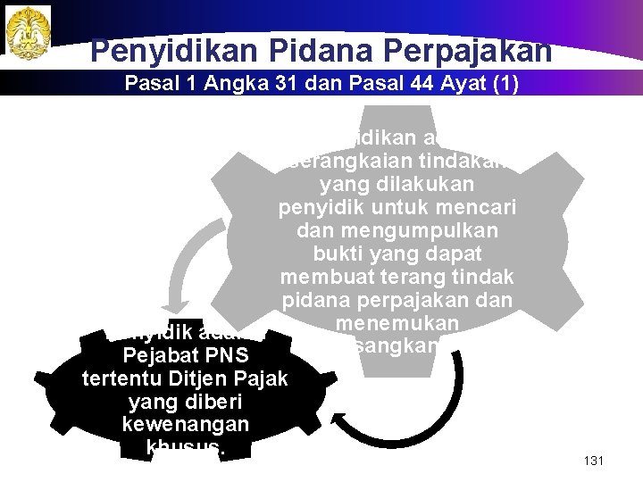 Penyidikan Pidana Perpajakan Pasal 1 Angka 31 dan Pasal 44 Ayat (1) Penyidikan adalah