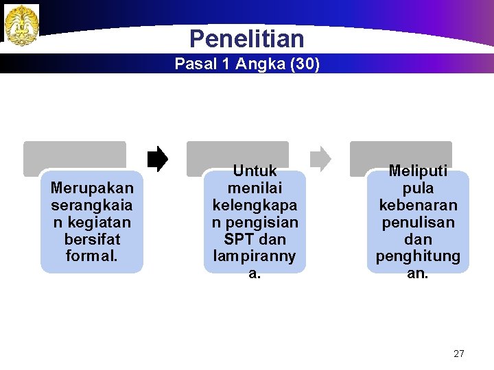 Penelitian Pasal 1 Angka (30) Merupakan serangkaia n kegiatan bersifat formal. Untuk menilai kelengkapa