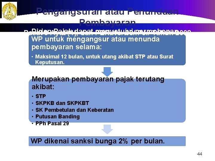 Pengangsuran atau Penundaan Pembayaran Dirjen Pajak dapat menyetujui Pasal 9 Ayat (4), dan PER