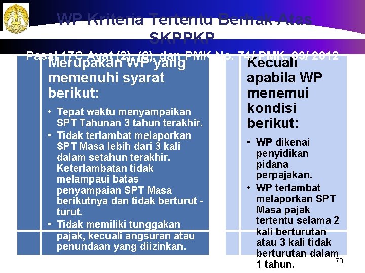 WP Kriteria Tertentu Berhak Atas SKPPKP Pasal 17 C Ayat (2), (6), dan PMK