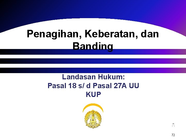 Penagihan, Keberatan, dan Banding Landasan Hukum: Pasal 18 s/ d Pasal 27 A UU