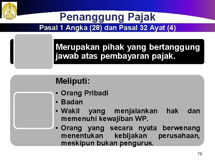 Penanggung Pajak Pasal 1 Angka (28) dan Pasal 32 Ayat (4) Merupakan pihak yang