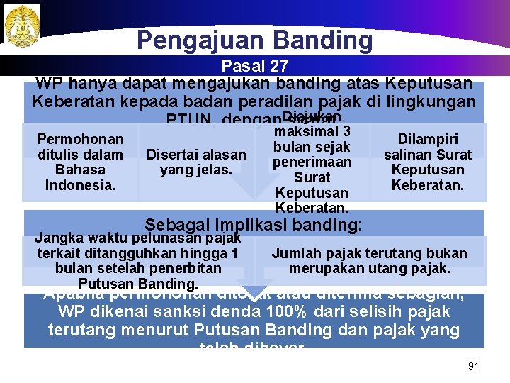 Pengajuan Banding Pasal 27 WP hanya dapat mengajukan banding atas Keputusan Keberatan kepada badan