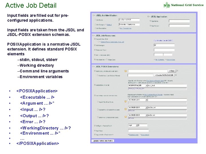 Active Job Detail Input fields are filled out for preconfigured applications. Input fields are