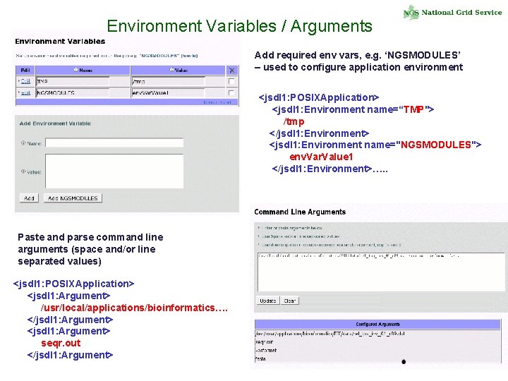 Environment Variables / Arguments Add required env vars, e. g. ‘NGSMODULES’ – used to