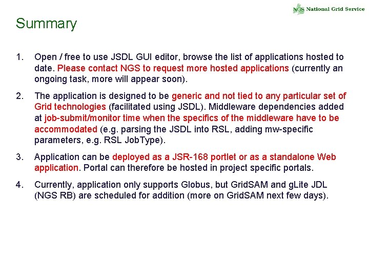 Summary 1. Open / free to use JSDL GUI editor, browse the list of