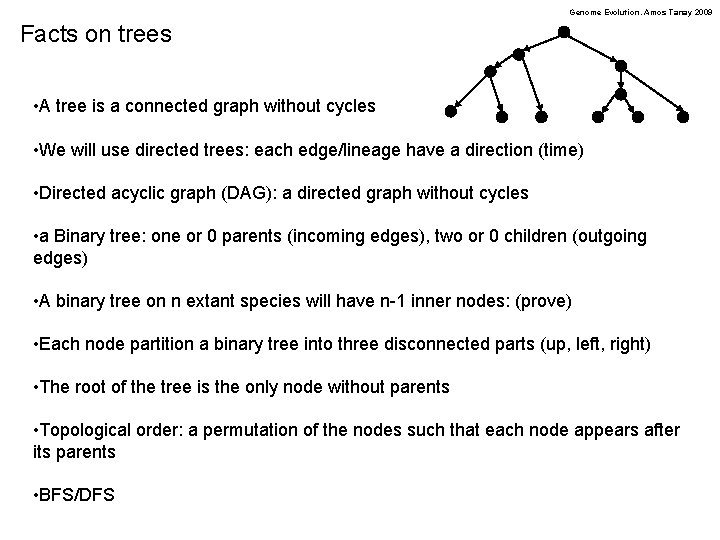 Genome Evolution. Amos Tanay 2009 Facts on trees • A tree is a connected