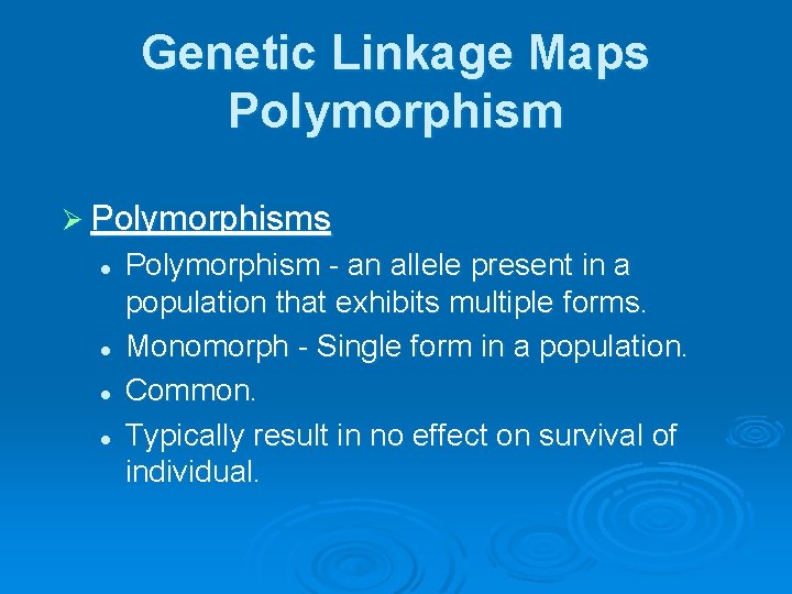 Genetic Linkage Maps Polymorphism Ø Polymorphisms l l Polymorphism - an allele present in