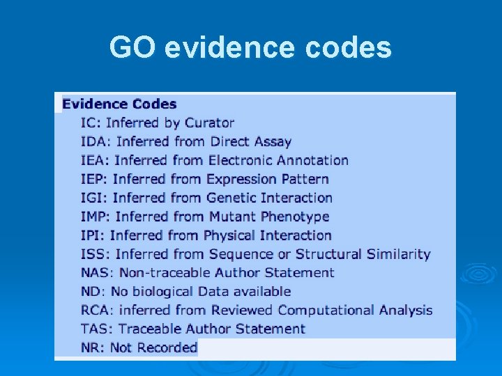 GO evidence codes 