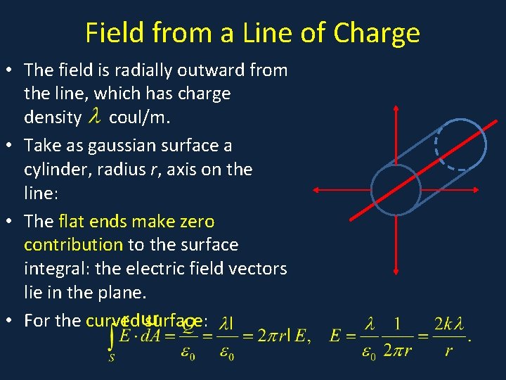 Field from a Line of Charge • The field is radially outward from the