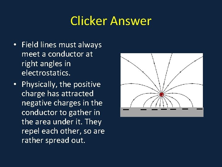 Clicker Answer • Field lines must always meet a conductor at right angles in