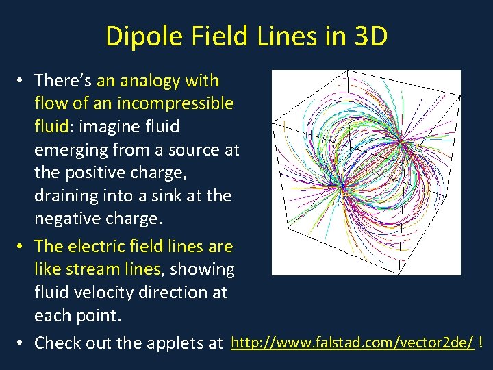 Dipole Field Lines in 3 D • There’s an analogy with flow of an