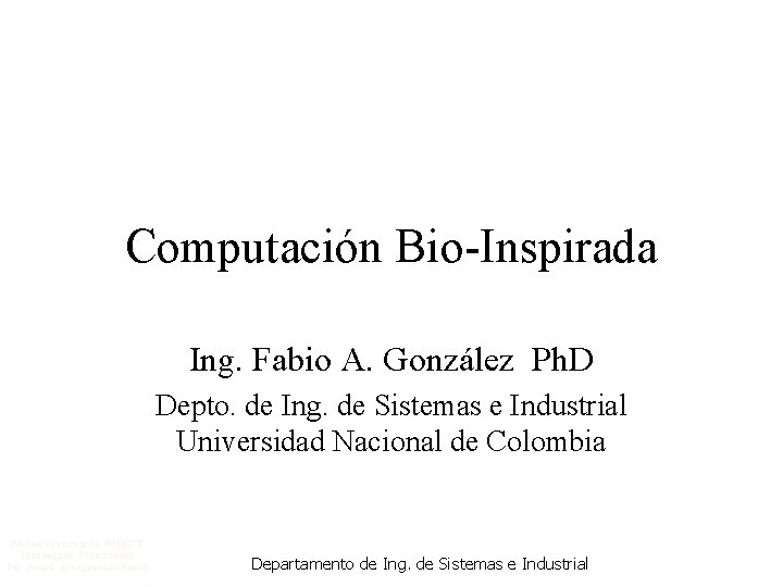 Computación Bio-Inspirada Ing. Fabio A. González Ph. D Depto. de Ing. de Sistemas e