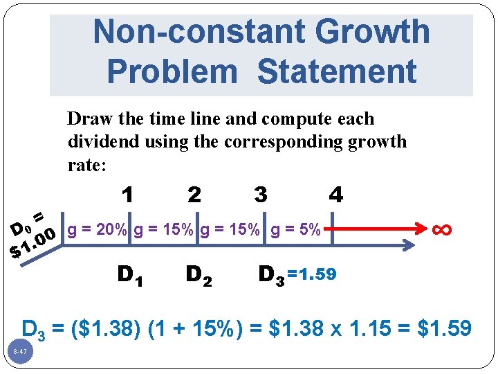 Non-constant Growth Problem Statement Draw the time line and compute each dividend using the