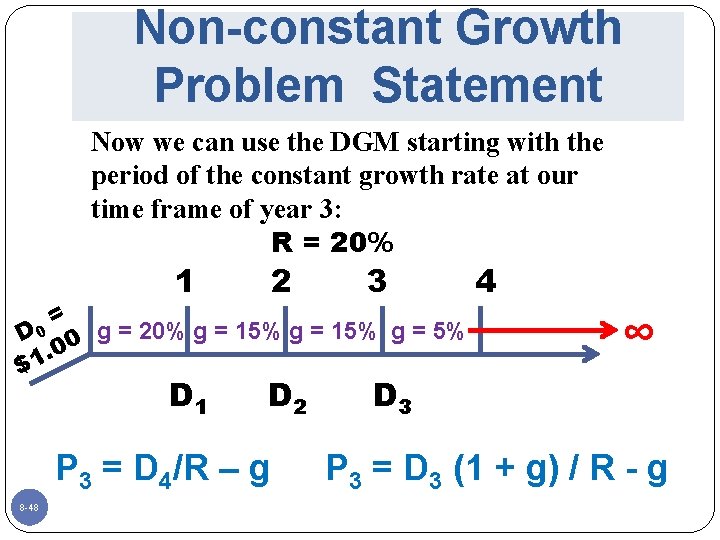 Non-constant Growth Problem Statement Now we can use the DGM starting with the period