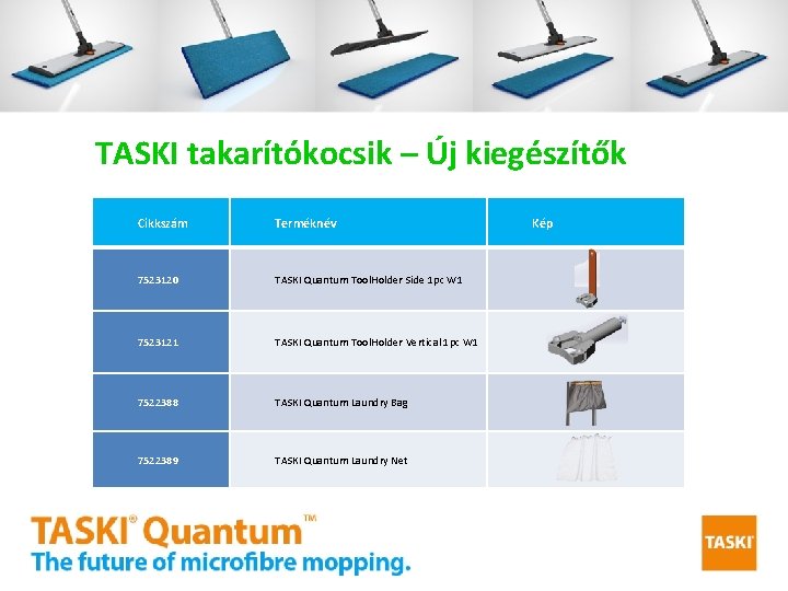 TASKI takarítókocsik – Új kiegészítők Cikkszám Terméknév 7523120 TASKI Quantum Tool. Holder Side 1