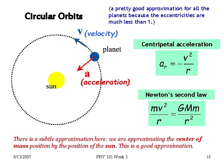 Circular Orbits (a pretty good approximation for all the planets because the eccentricities are