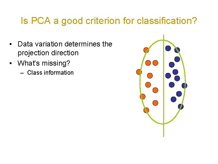 Is PCA a good criterion for classification? • Data variation determines the projection direction