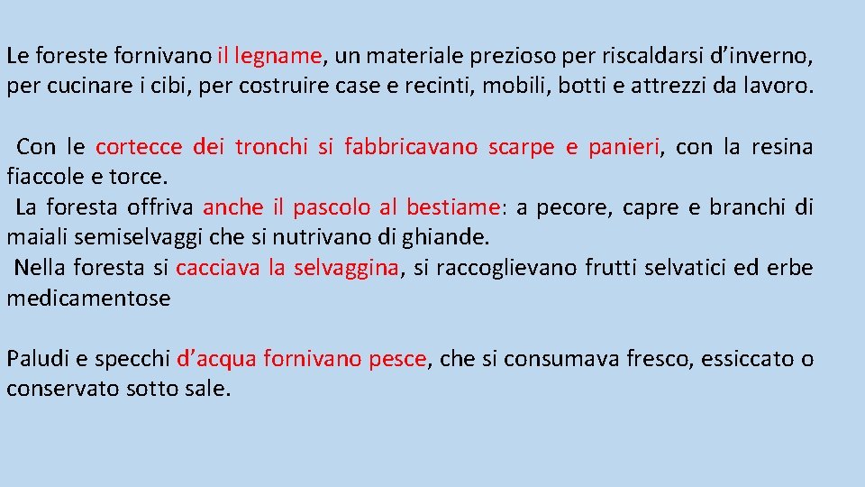 Le foreste fornivano il legname, un materiale prezioso per riscaldarsi d’inverno, per cucinare i Le foreste fornivano il legname, un materiale prezioso per riscaldarsi d’inverno, per cucinare i