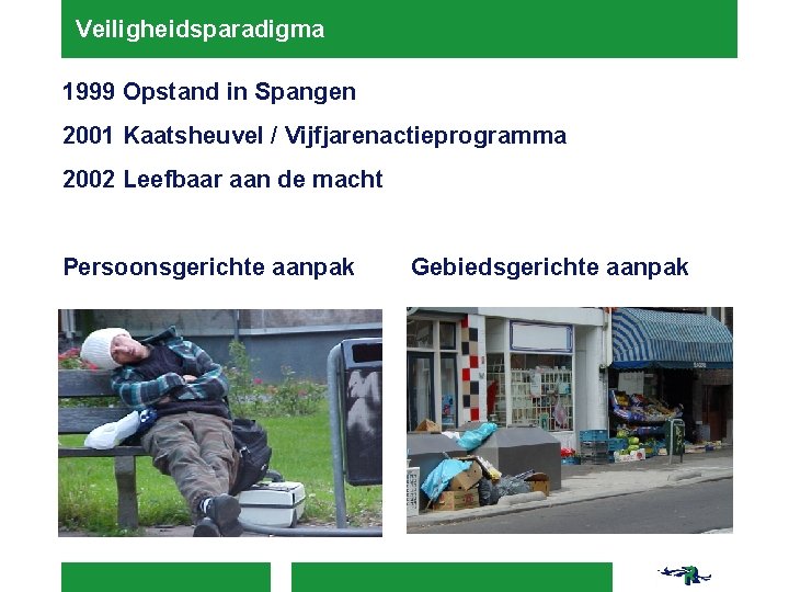 Veiligheidsparadigma 1999 Opstand in Spangen 2001 Kaatsheuvel / Vijfjarenactieprogramma 2002 Leefbaar aan de macht Veiligheidsparadigma 1999 Opstand in Spangen 2001 Kaatsheuvel / Vijfjarenactieprogramma 2002 Leefbaar aan de macht