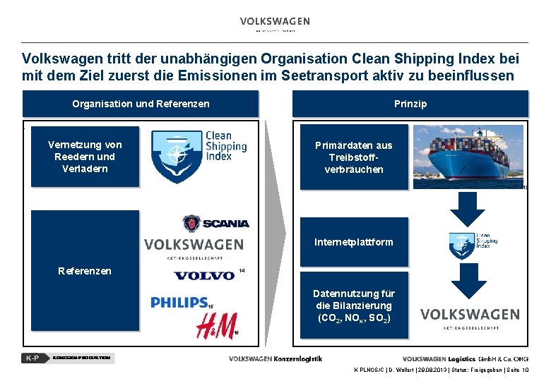 Volkswagen tritt der unabhängigen Organisation Clean Shipping Index bei mit dem Ziel zuerst die