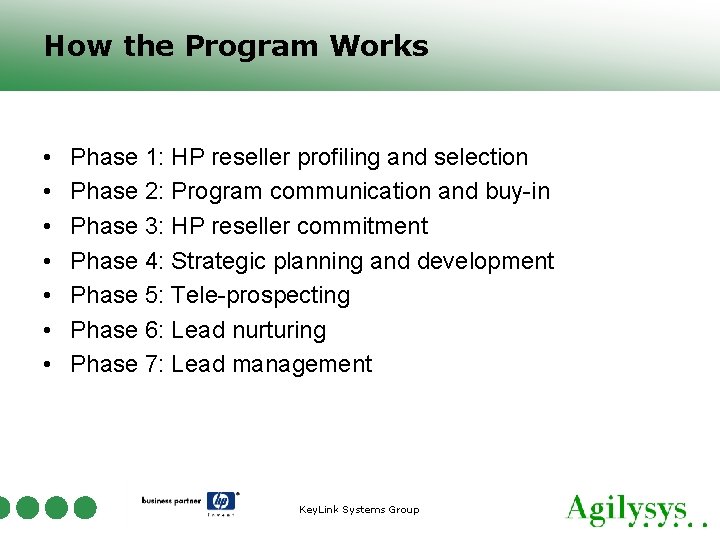 How the Program Works • • Phase 1: HP reseller profiling and selection Phase