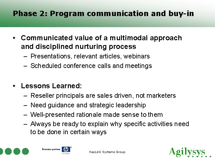 Phase 2: Program communication and buy-in • Communicated value of a multimodal approach and