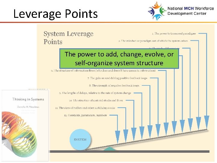 Leverage Points The power to add, change, evolve, or self-organize system structure 