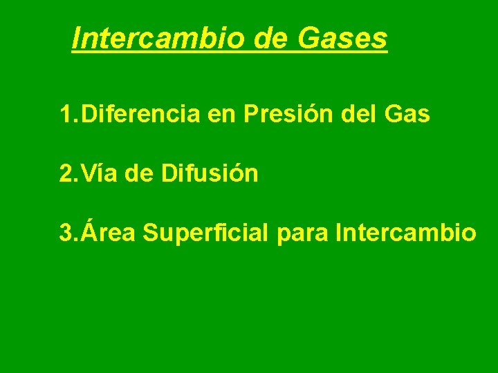 Intercambio de Gases 1. Diferencia en Presión del Gas 2. Vía de Difusión 3. Intercambio de Gases 1. Diferencia en Presión del Gas 2. Vía de Difusión 3.