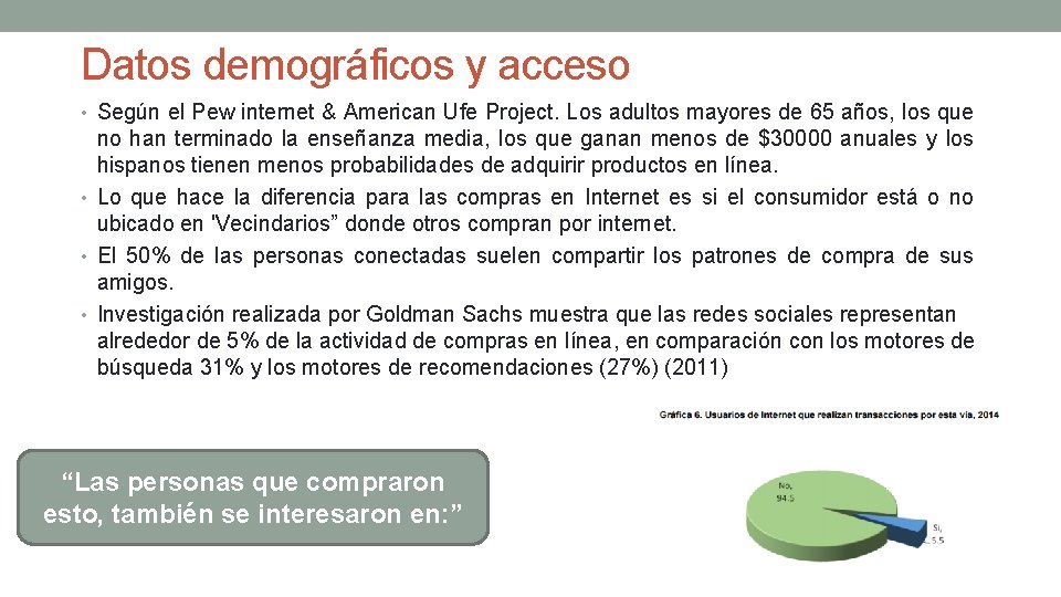 Datos demográficos y acceso • Según el Pew internet & American Ufe Project. Los