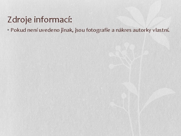 Zdroje informací: • Pokud není uvedeno jinak, jsou fotografie a nákres autorky vlastní. 