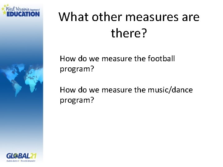 What other measures are there? How do we measure the football program? How do