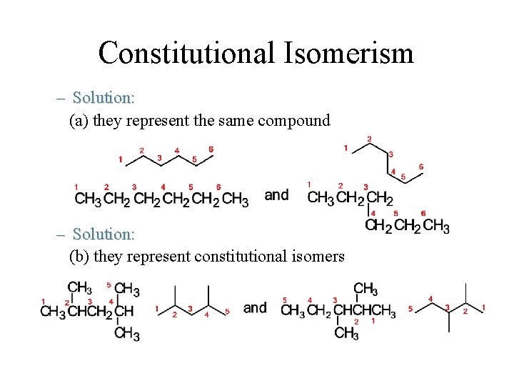 Constitutional Isomerism – Solution: (a) they represent the same compound – Solution: (b) they