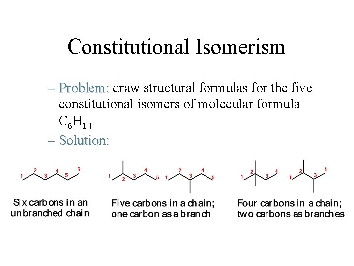 Constitutional Isomerism – Problem: draw structural formulas for the five constitutional isomers of molecular